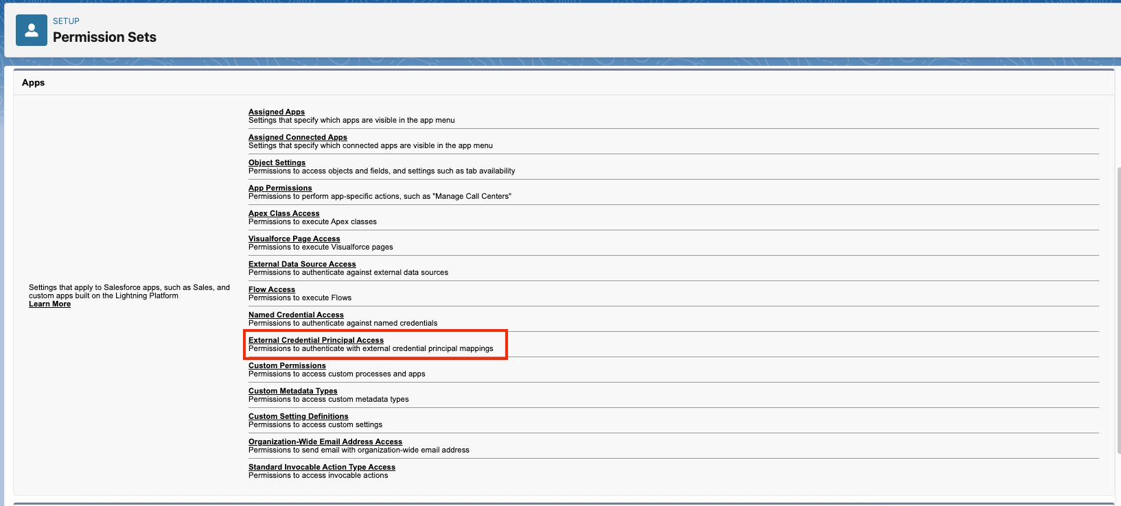 Seção External Credential Principal Access