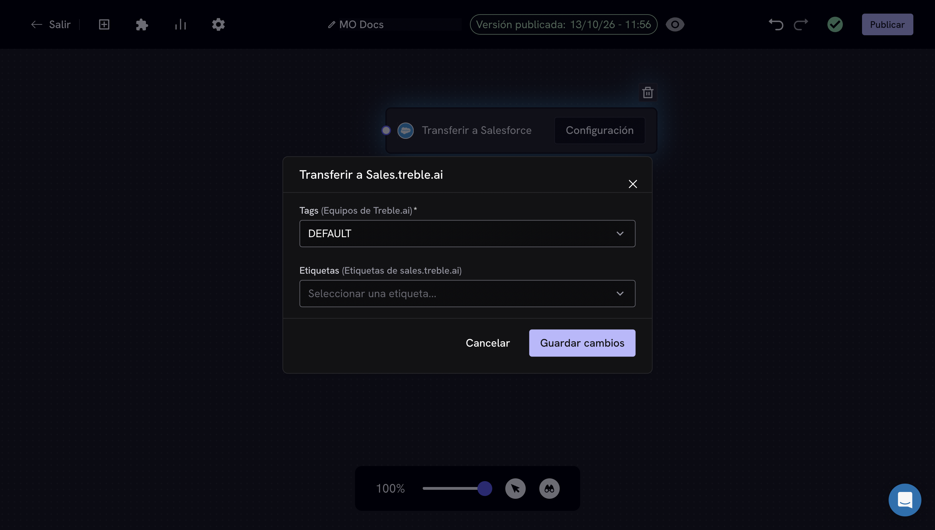 Configuração da transferência em objeto único
