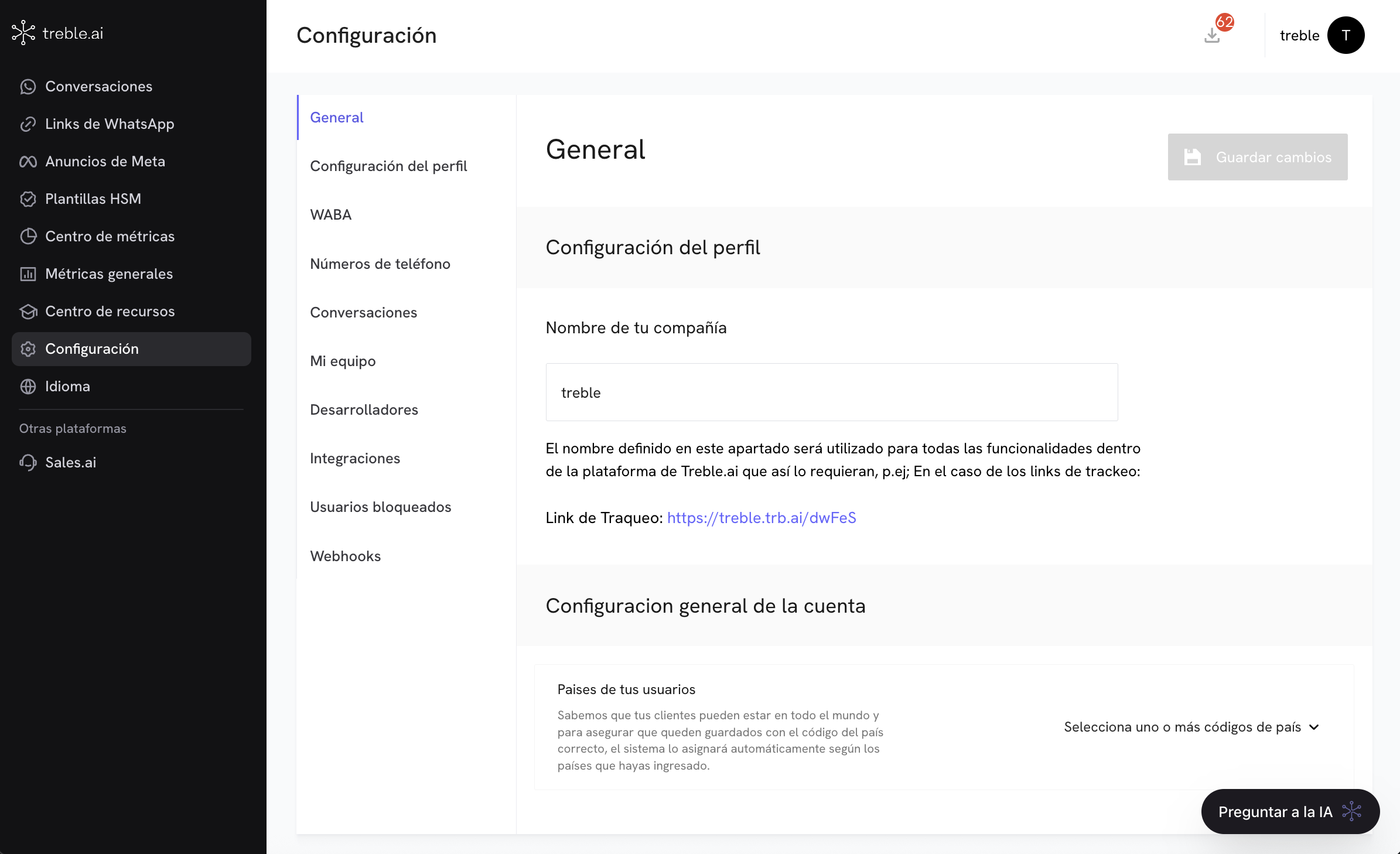 Seção de Configurações