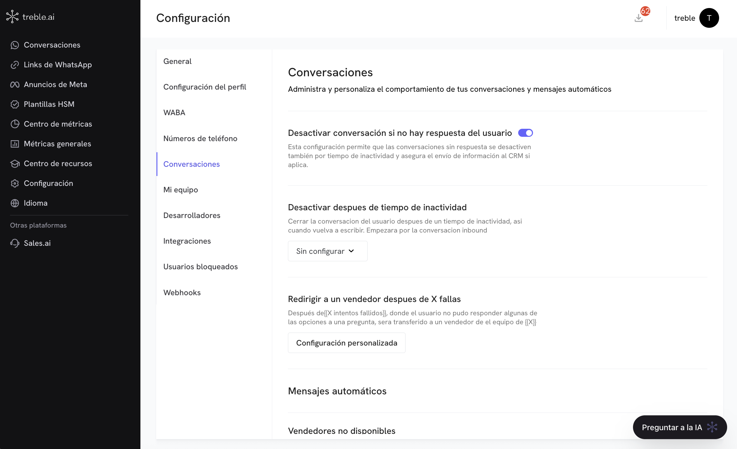 Seção de Configurações