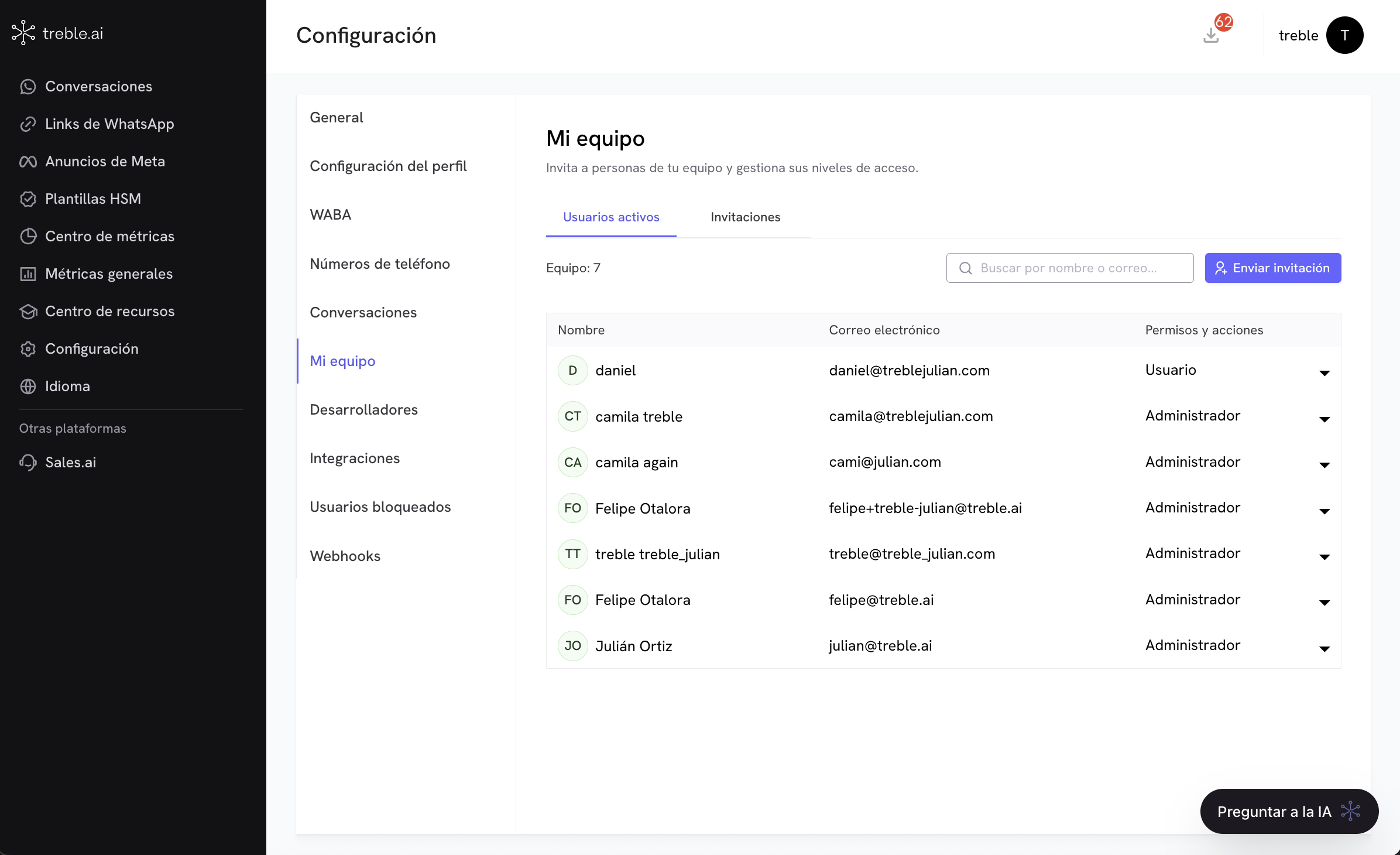 Seção de Configurações