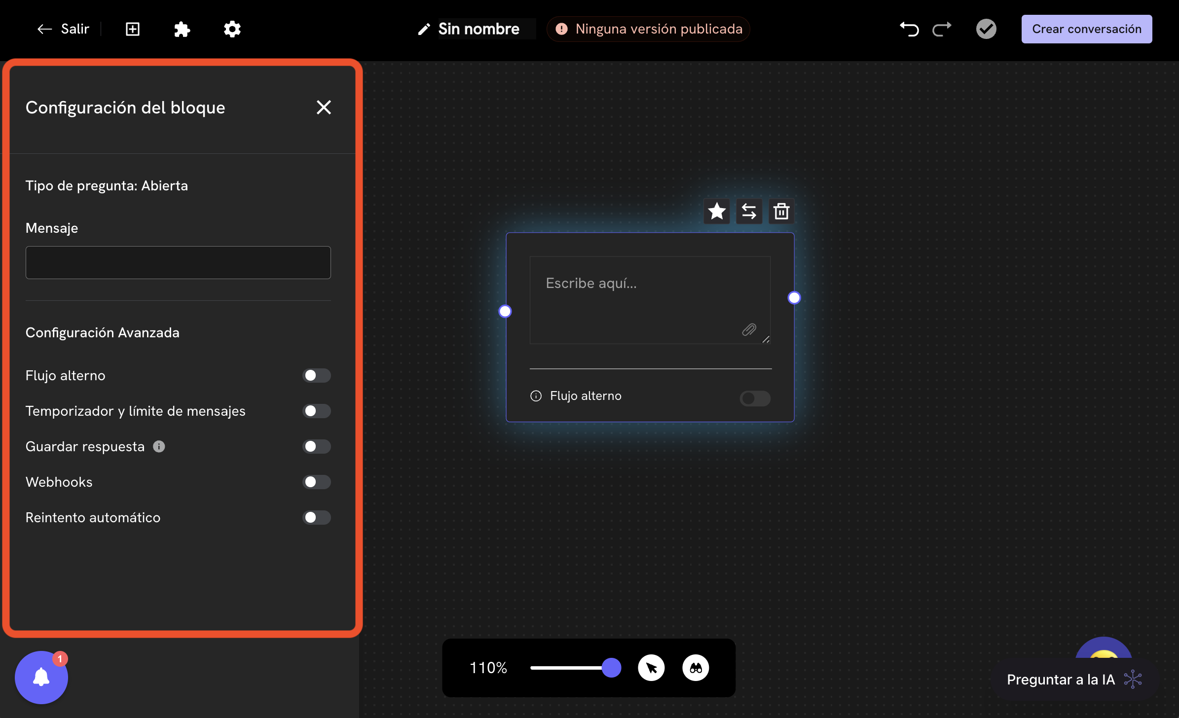 Advanced configuration of message blocks