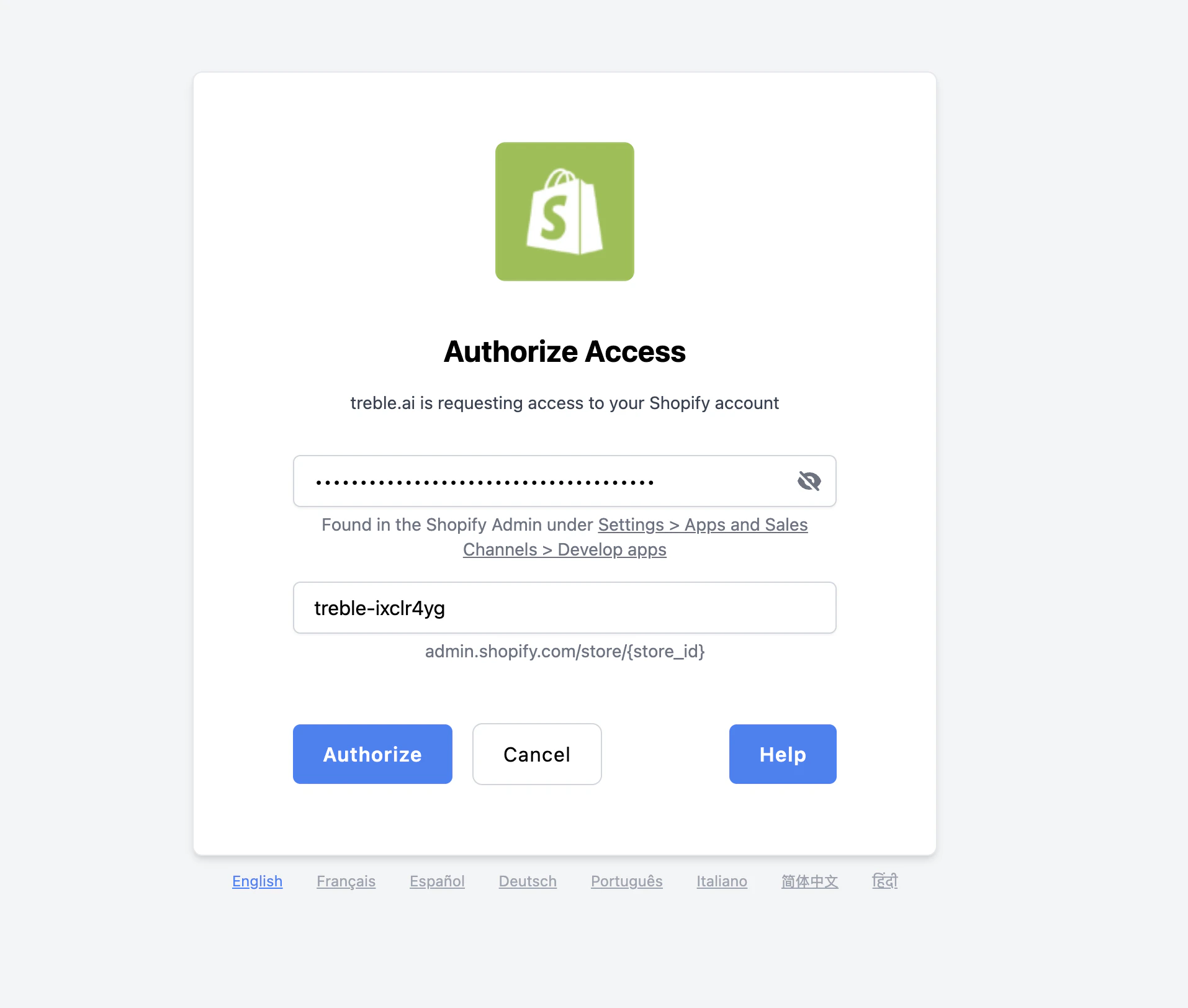 ID de tienda Shopify