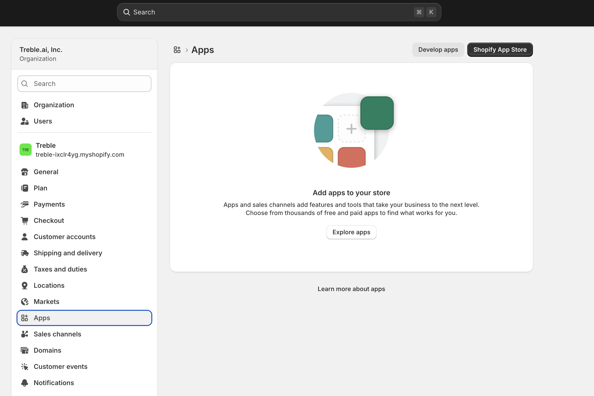 Página de aplicaciones de Shopify