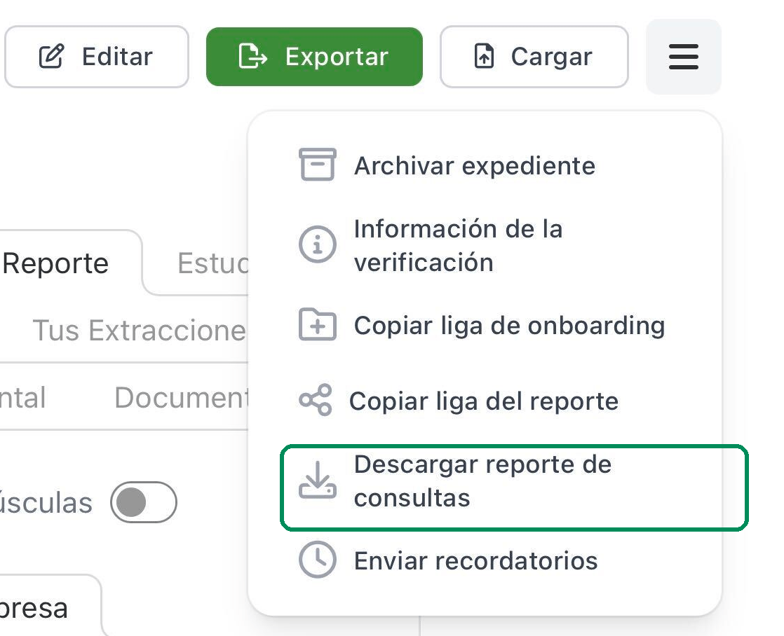 Descargar el reporte de consultas desde el menú del aplicativo web