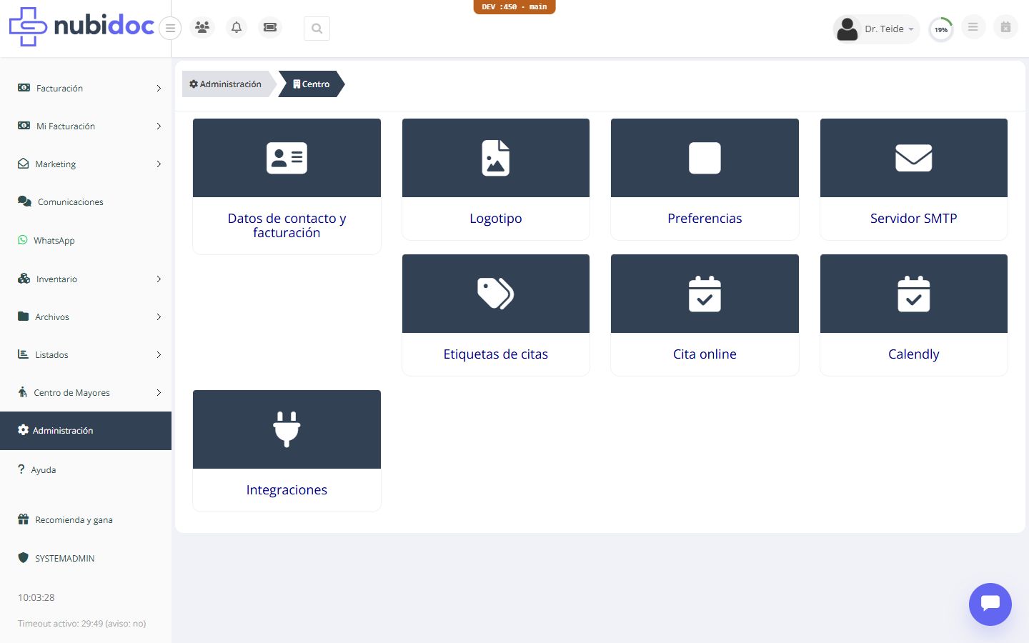 Administración → Centro: desde aquí se abre Cita online.
