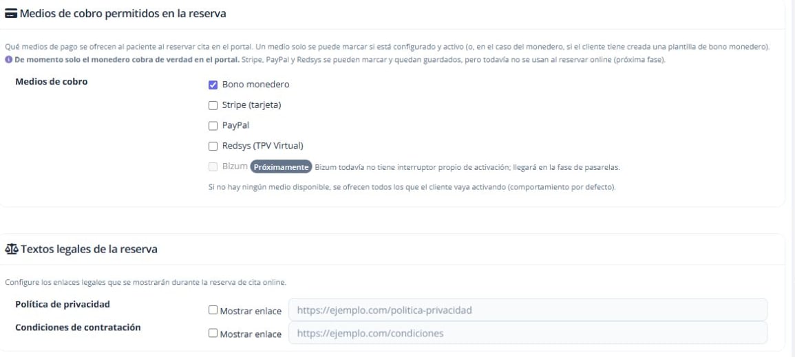 Medios de cobro, limitación actual de las pasarelas y enlaces legales.