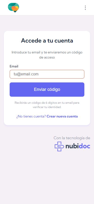 Acceso al portal nuevo: email, envío del código y creación de cuenta si está habilitada.