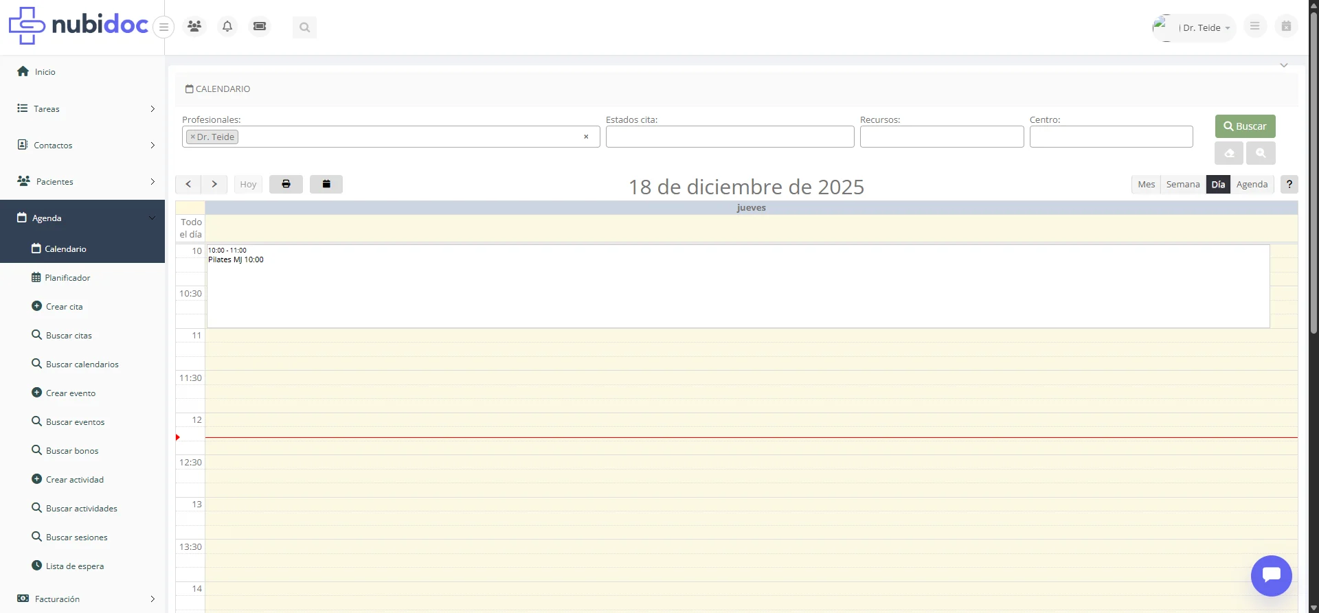Calendario en vista Día