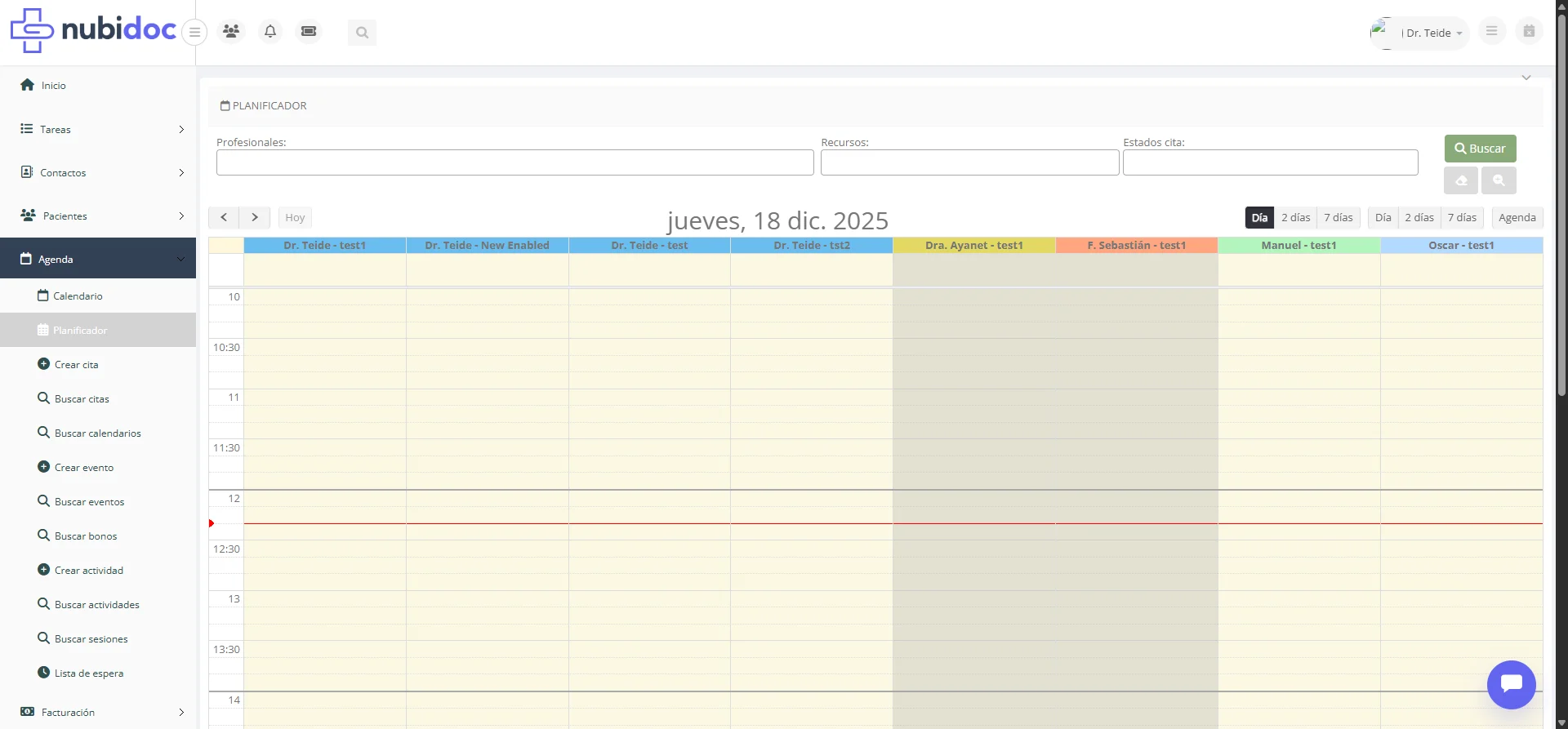 Vista del Planificador con timeline horizontal