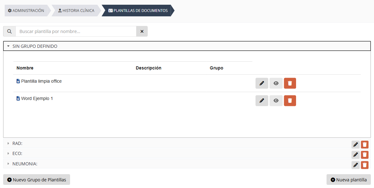 Listado de plantillas de documentos