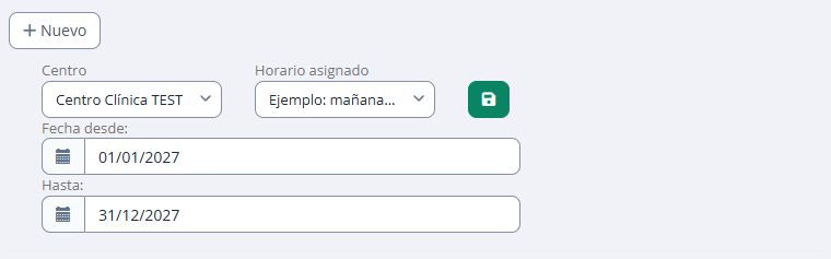Formulario de asignación de una plantilla al profesional durante 2027.