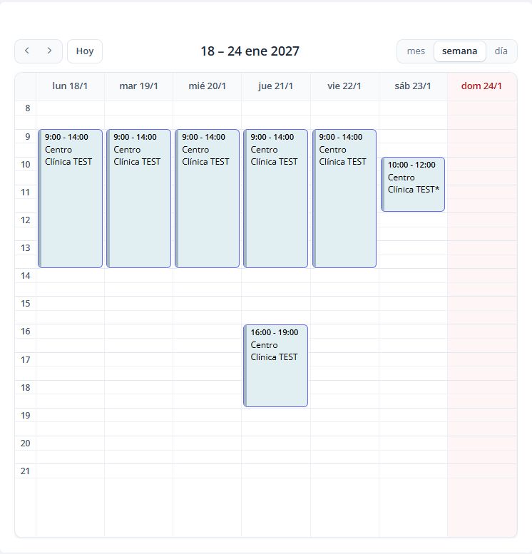 Semana del 18 al 24 de enero con una tarde retirada y disponibilidad extra el sábado.