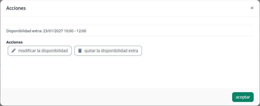 Acciones para modificar o quitar una disponibilidad extraordinaria.