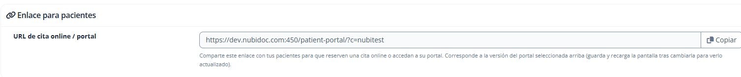 Enlace general del portal y botón Copiar.