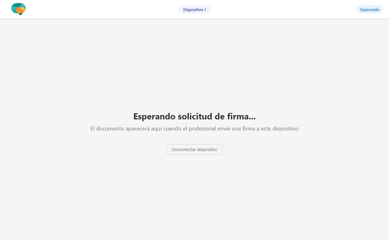 Dispositivo de demostración con el mensaje Esperando solicitud de firma