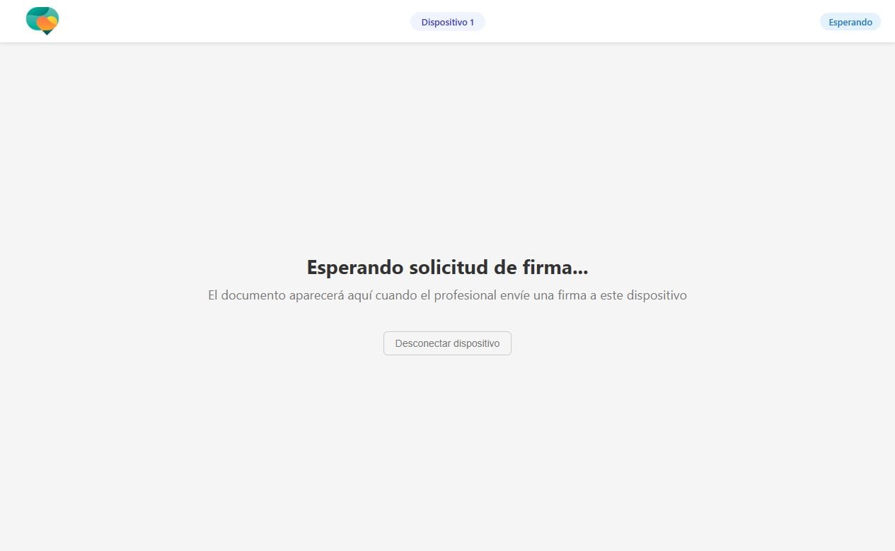 Dispositivo de demostración con el mensaje Esperando solicitud de firma