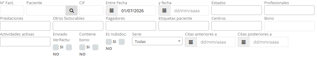 Panel de filtros avanzados con el filtro Enviado Verifactu