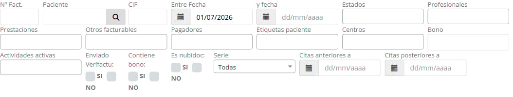 Panel de filtros avanzados con el filtro Enviado Verifactu