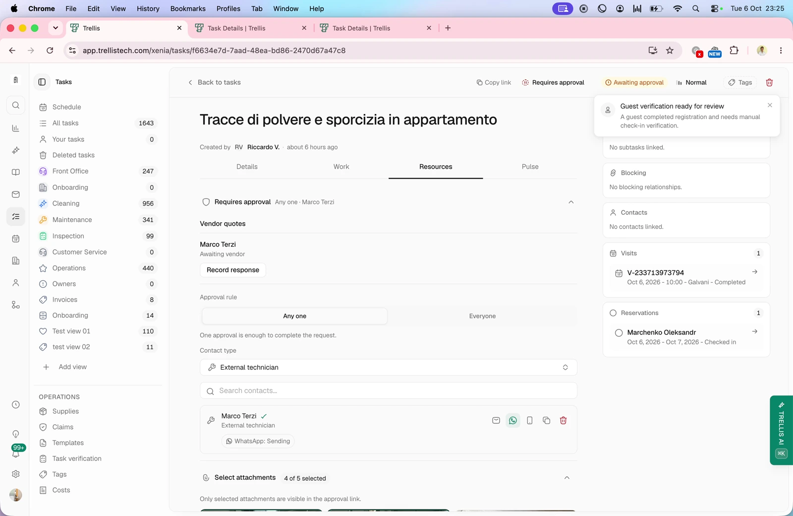 Owner approvals and technician quotes — screen from the Trellis walkthrough