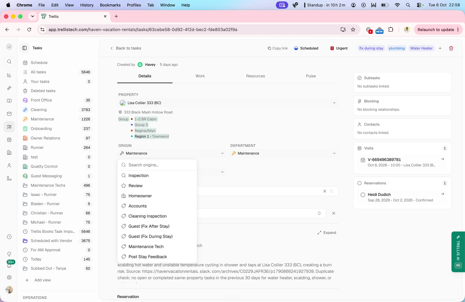 Task details and property context — screen from the Trellis walkthrough
