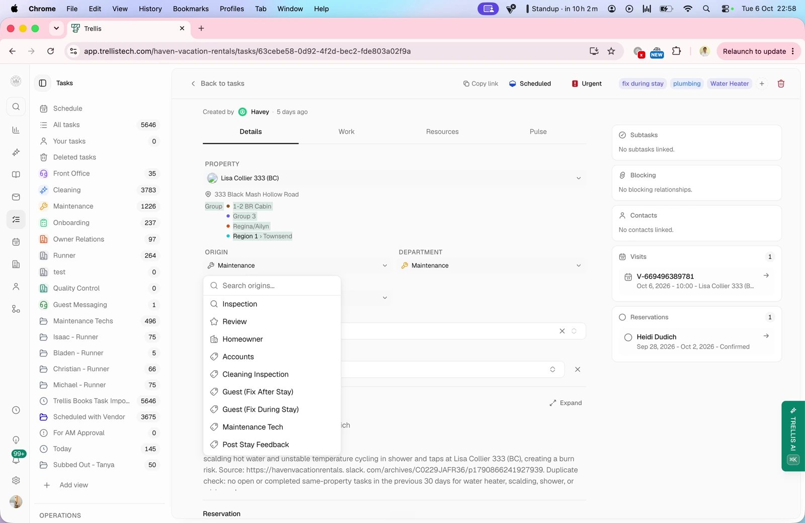 Task details and property context — screen from the Trellis walkthrough