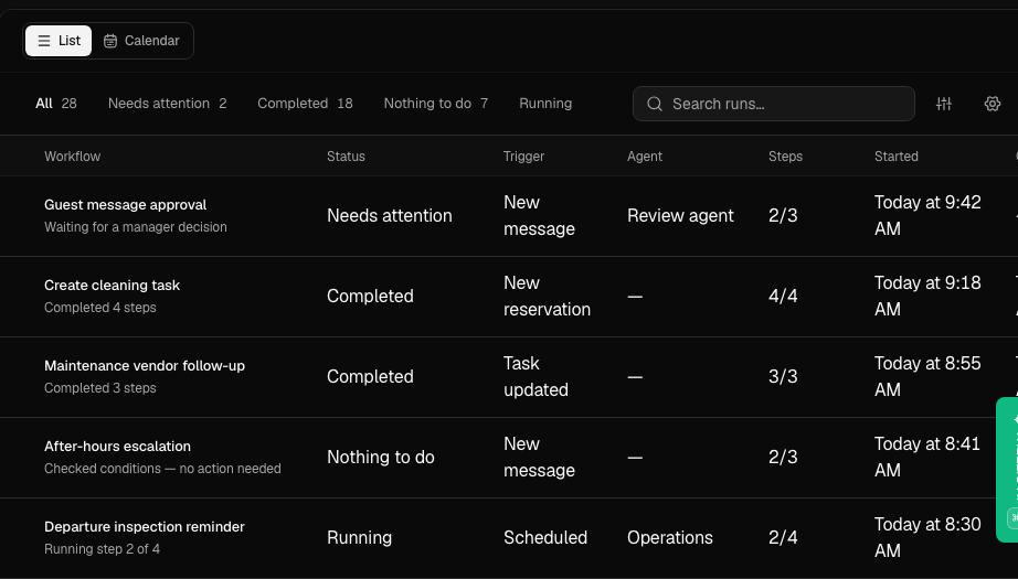 Trellis workflow run history in dark mode