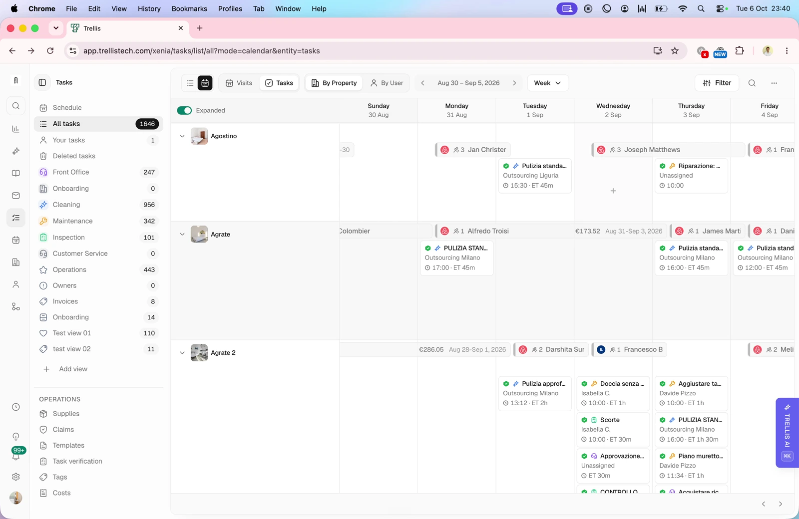Tasks and visits in the calendar — screen from the Trellis walkthrough