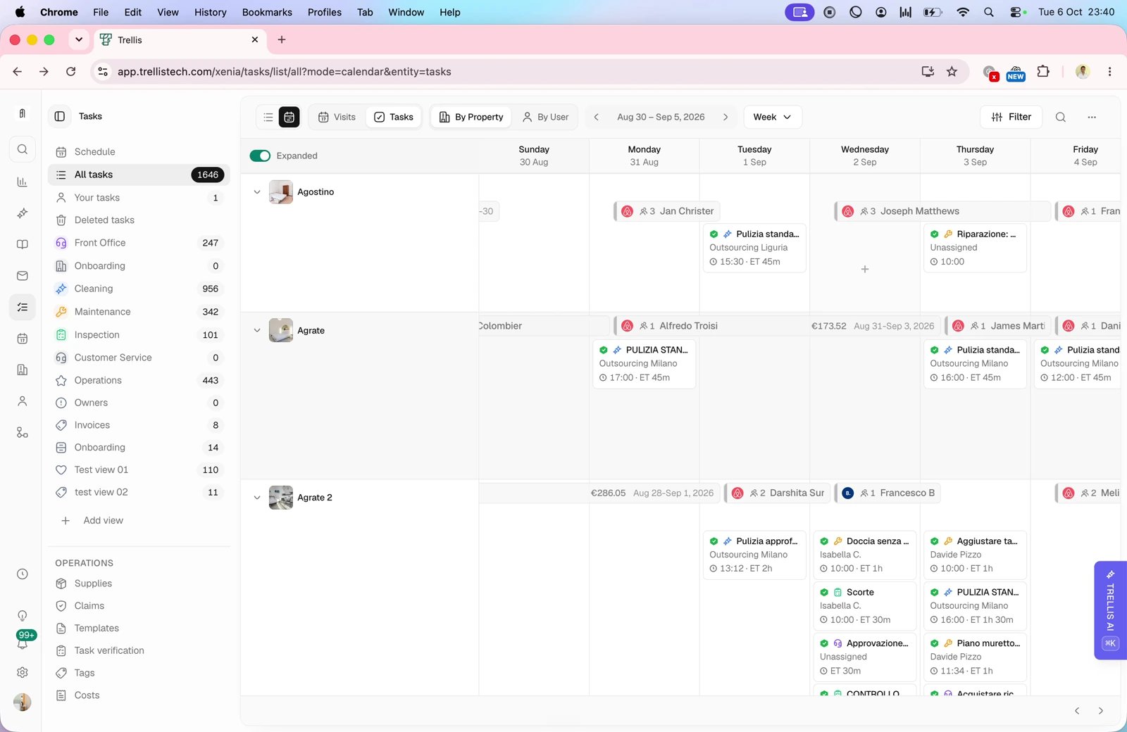 Tasks and visits in the calendar — screen from the Trellis walkthrough