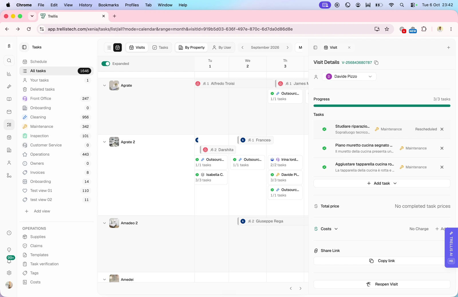 Visit details and completed work — screen from the Trellis walkthrough