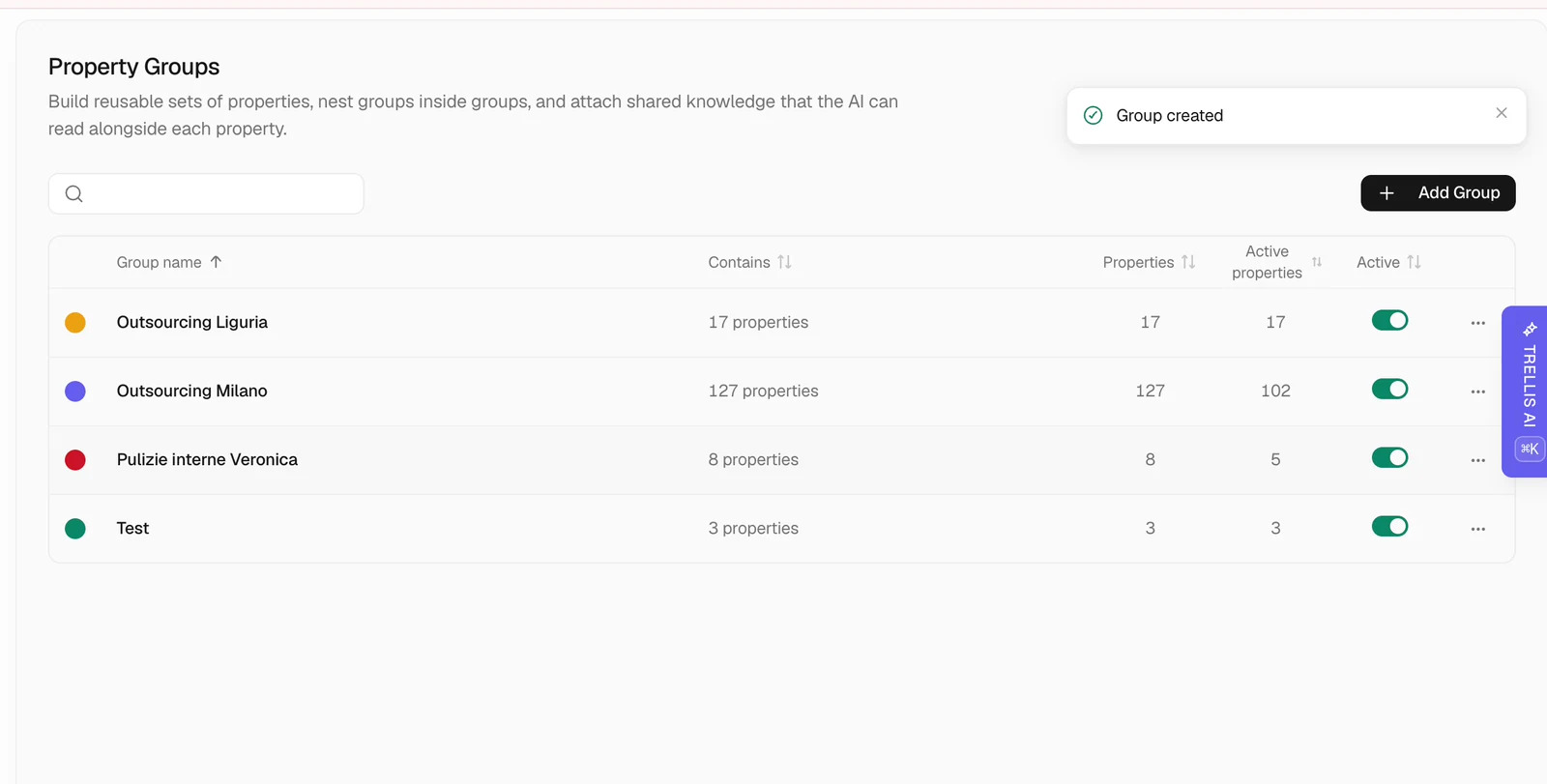 Create and organize property groups in Trellis
