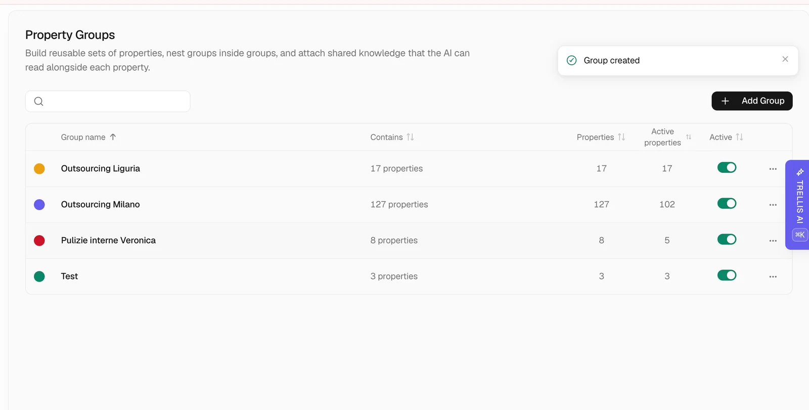 Create and organize property groups in Trellis
