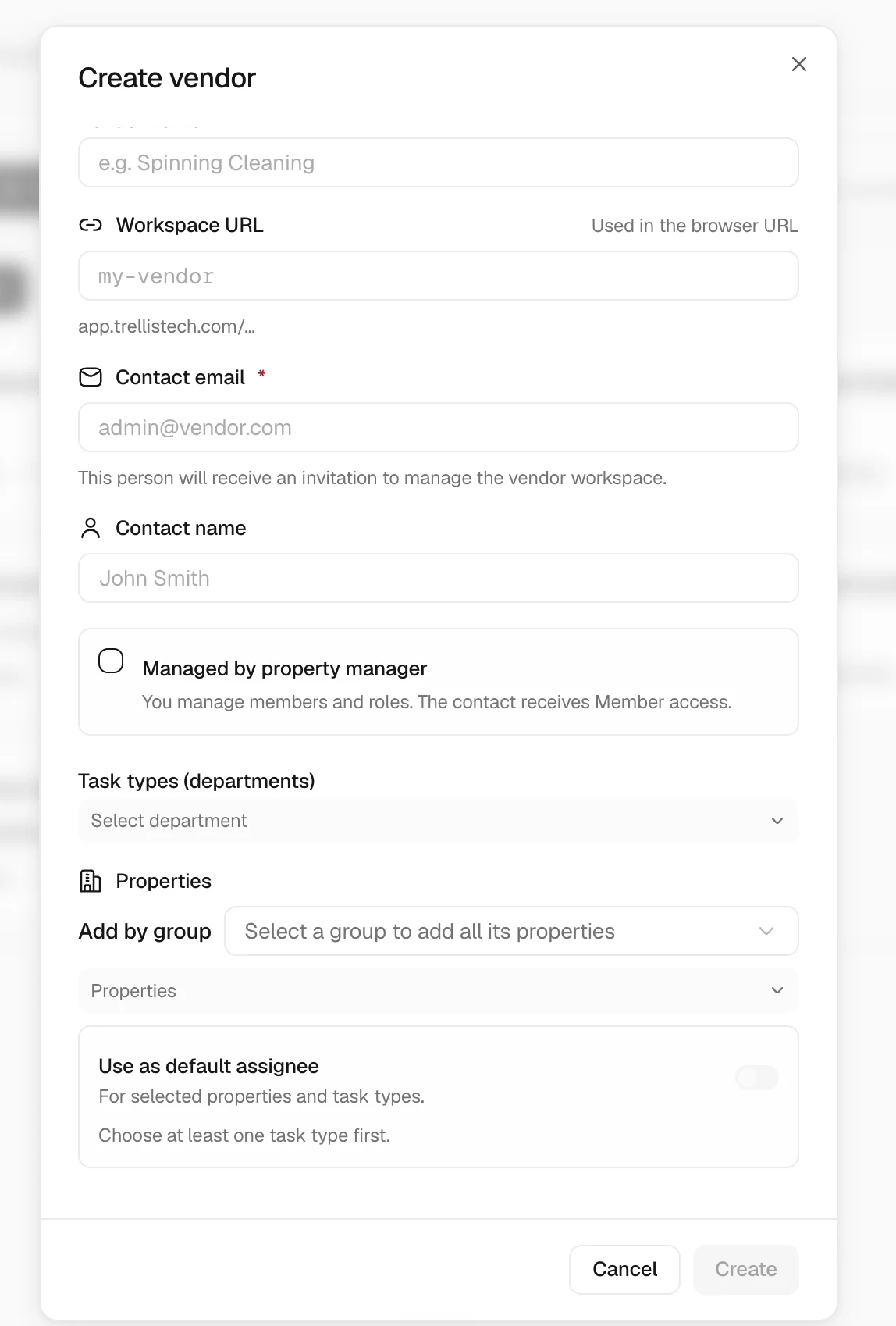 Create a vendor workspace in Trellis