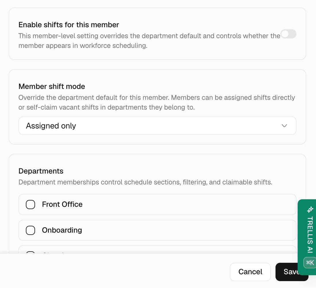 Make a person visible in the shift schedule in Trellis