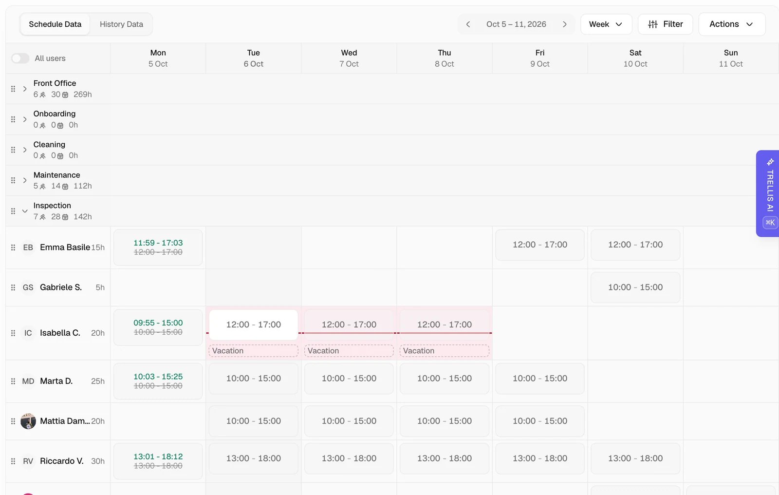 Check absences in the schedule in Trellis