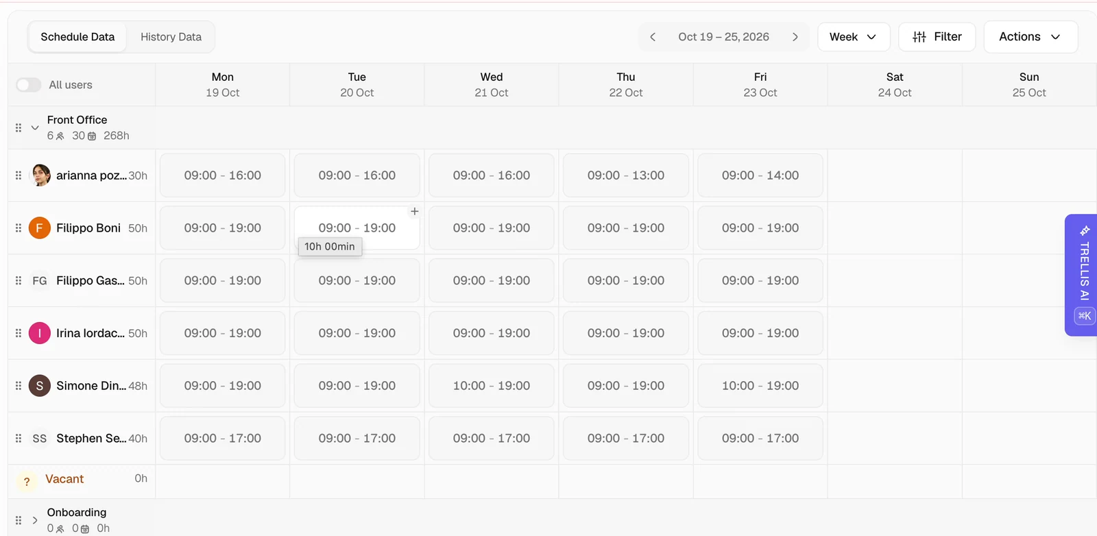 Read the department schedule in Trellis