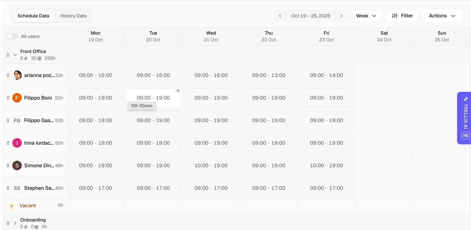Read the department schedule in Trellis