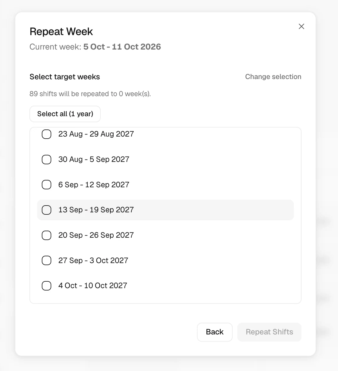 Repeat a weekly schedule in Trellis