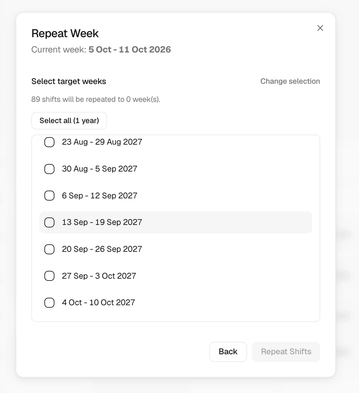 Repeat a weekly schedule in Trellis
