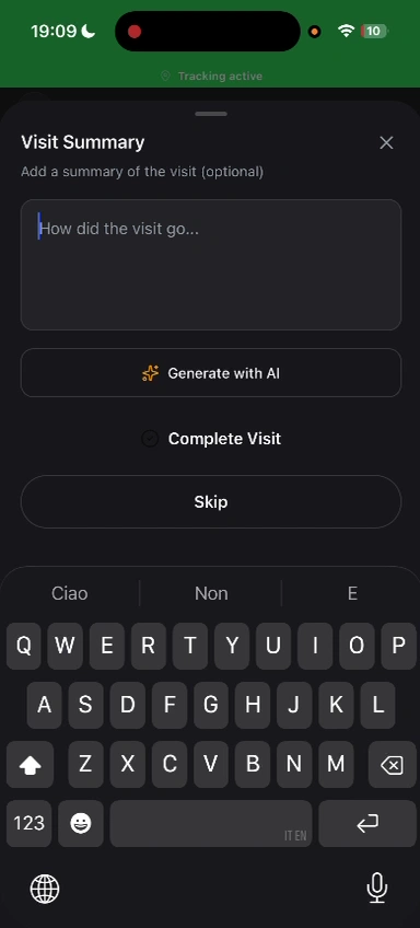 Complete the visit — screen from the Trellis mobile walkthrough