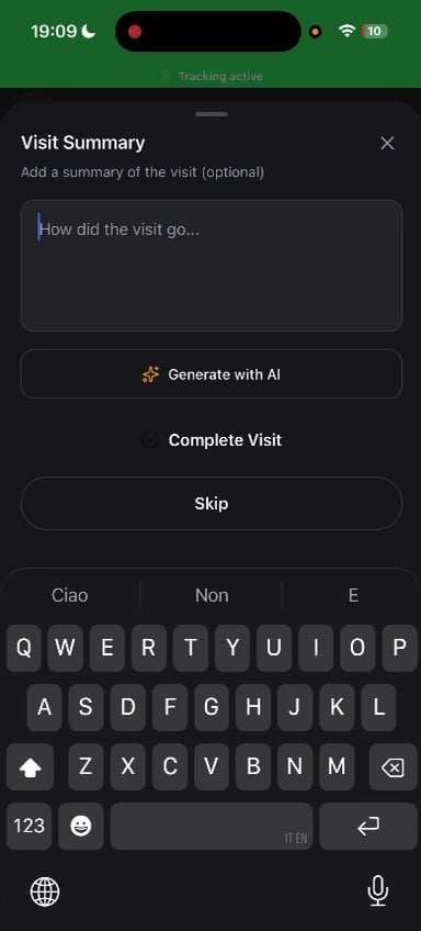Complete the visit — screen from the Trellis mobile walkthrough