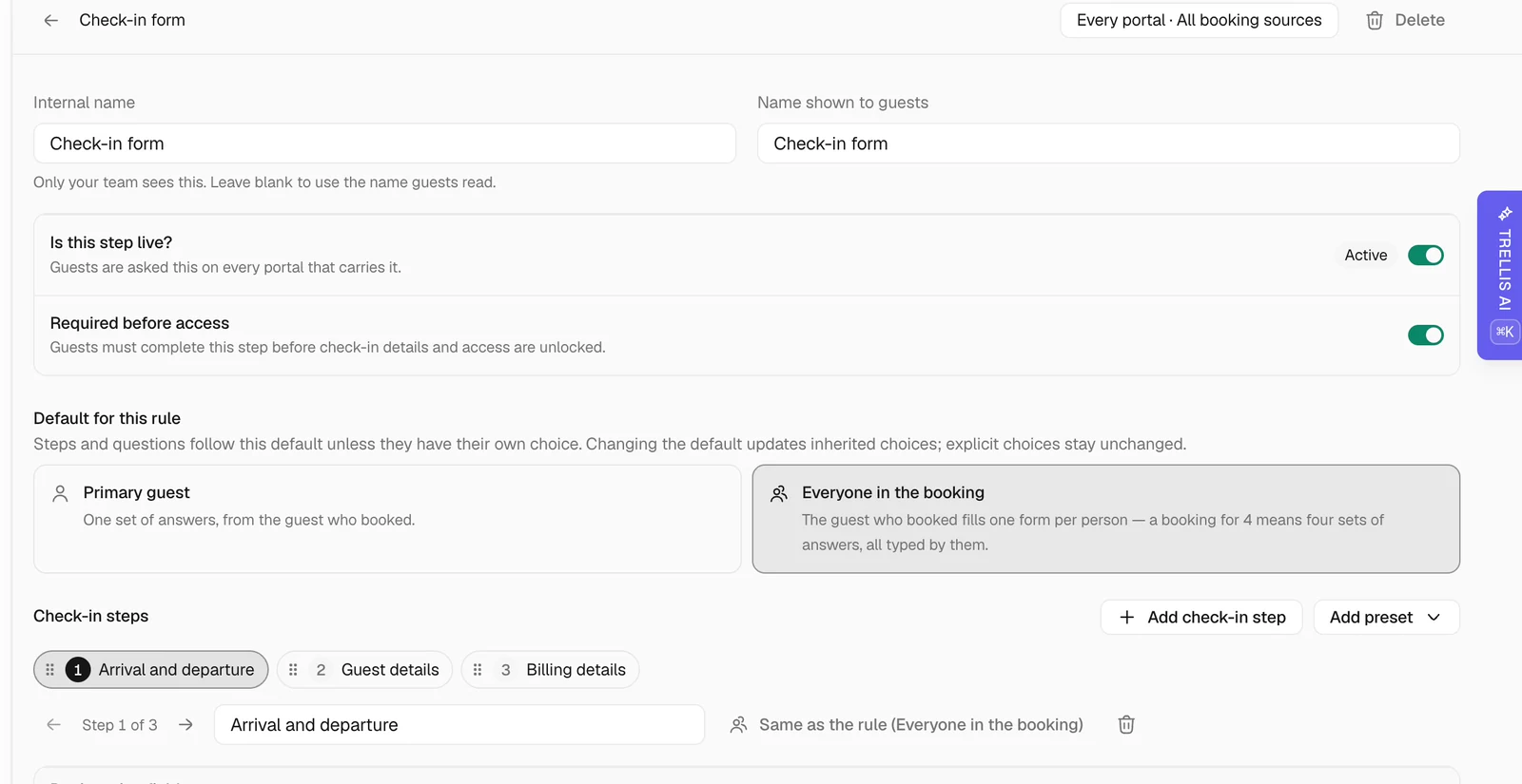 Configure a check-in form in Trellis