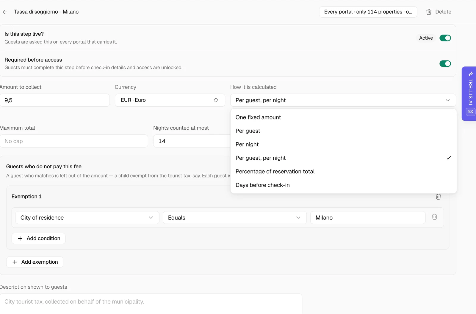 Configure a mandatory fee in Trellis