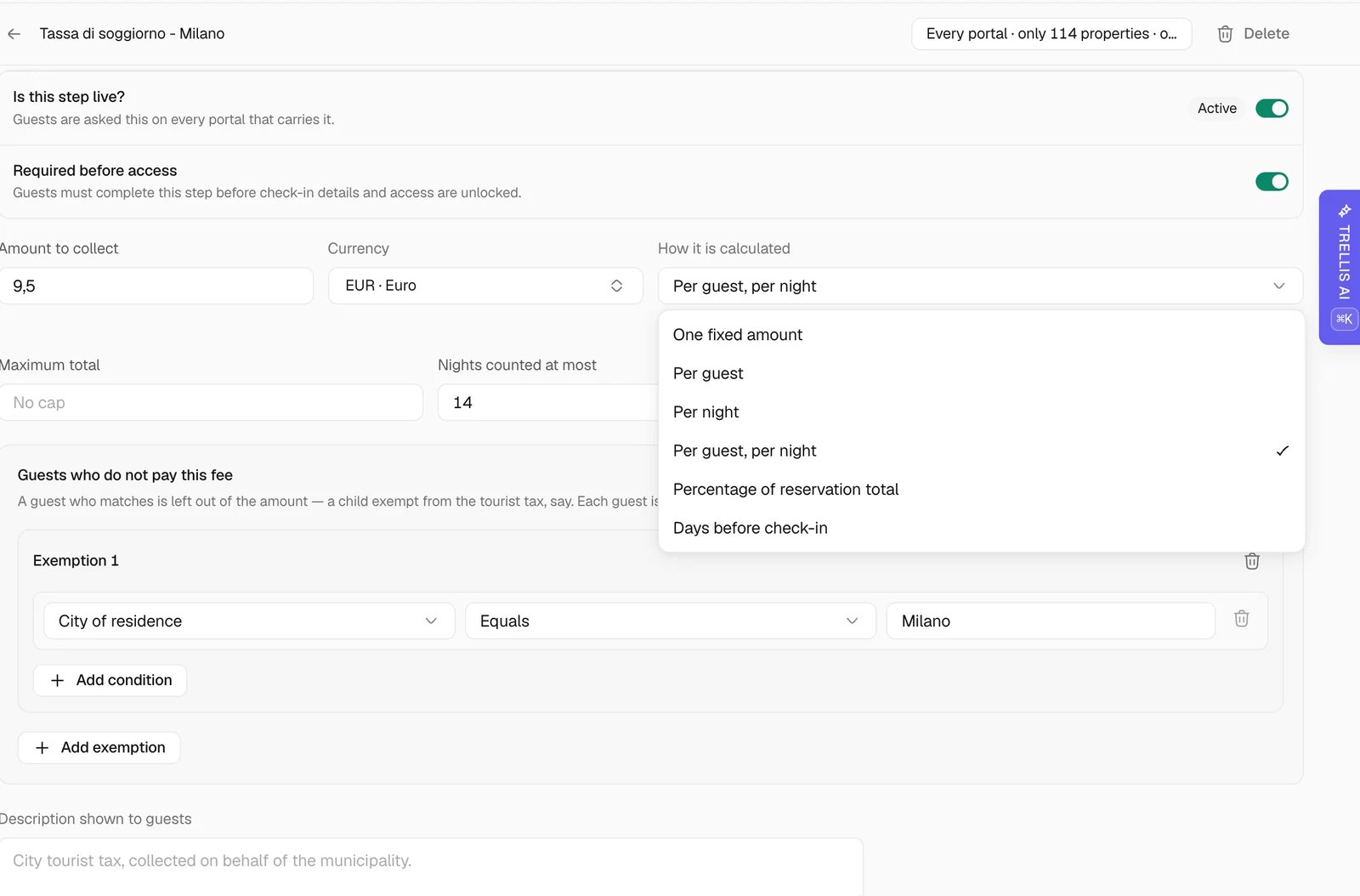 Configure a mandatory fee in Trellis