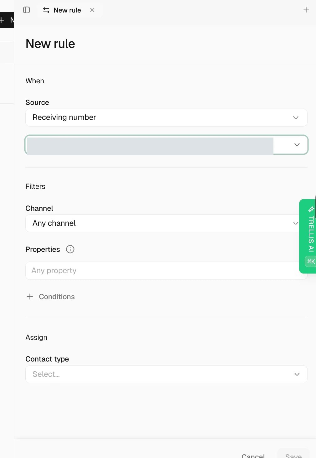 Route new contacts by receiving number in Trellis