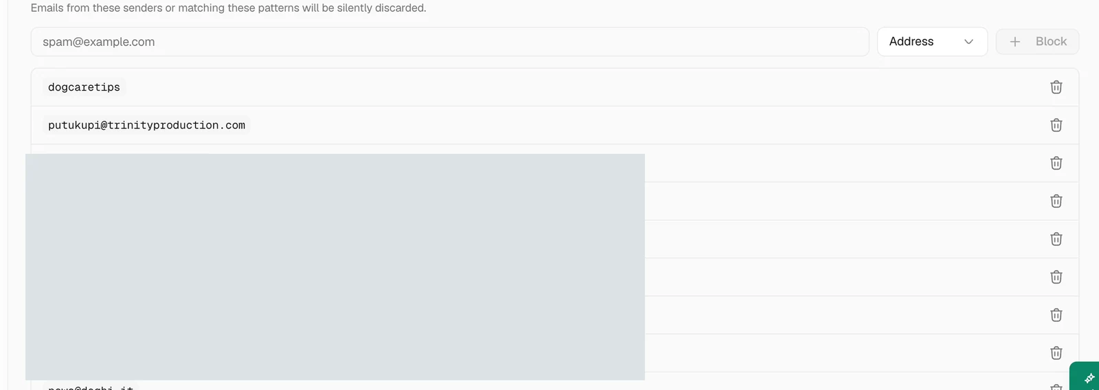 Block an email sender in Trellis