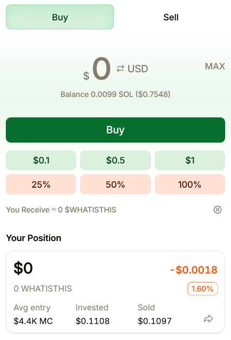 Coin page trade panel