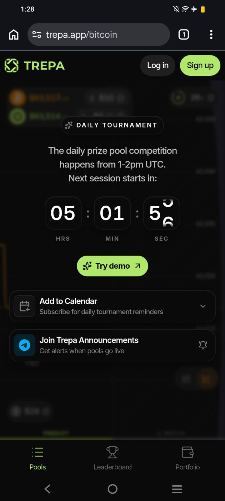Android Chrome: Trepa Pools at trepa.app/pools.
