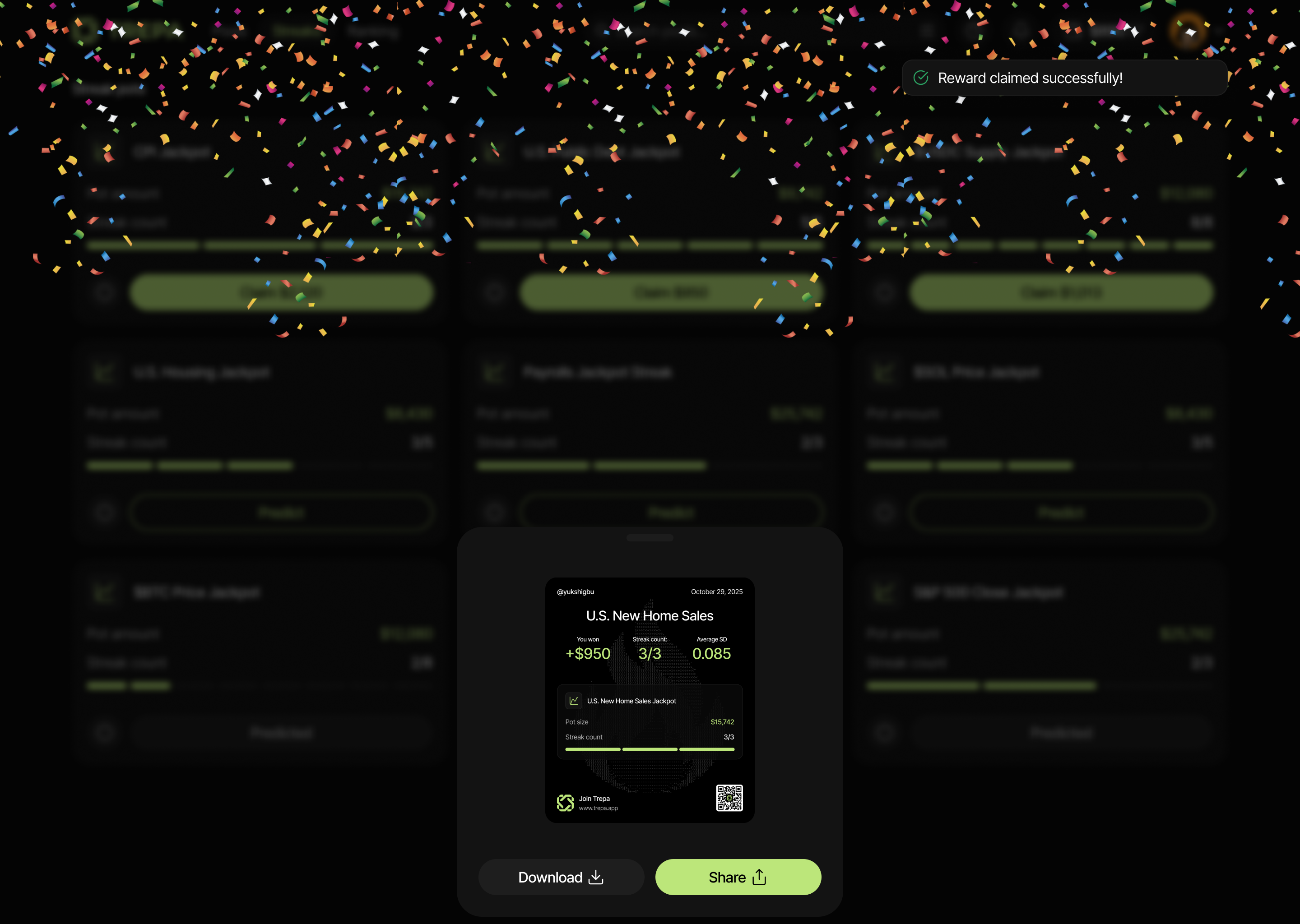 Reward claimed successfully on Trepa