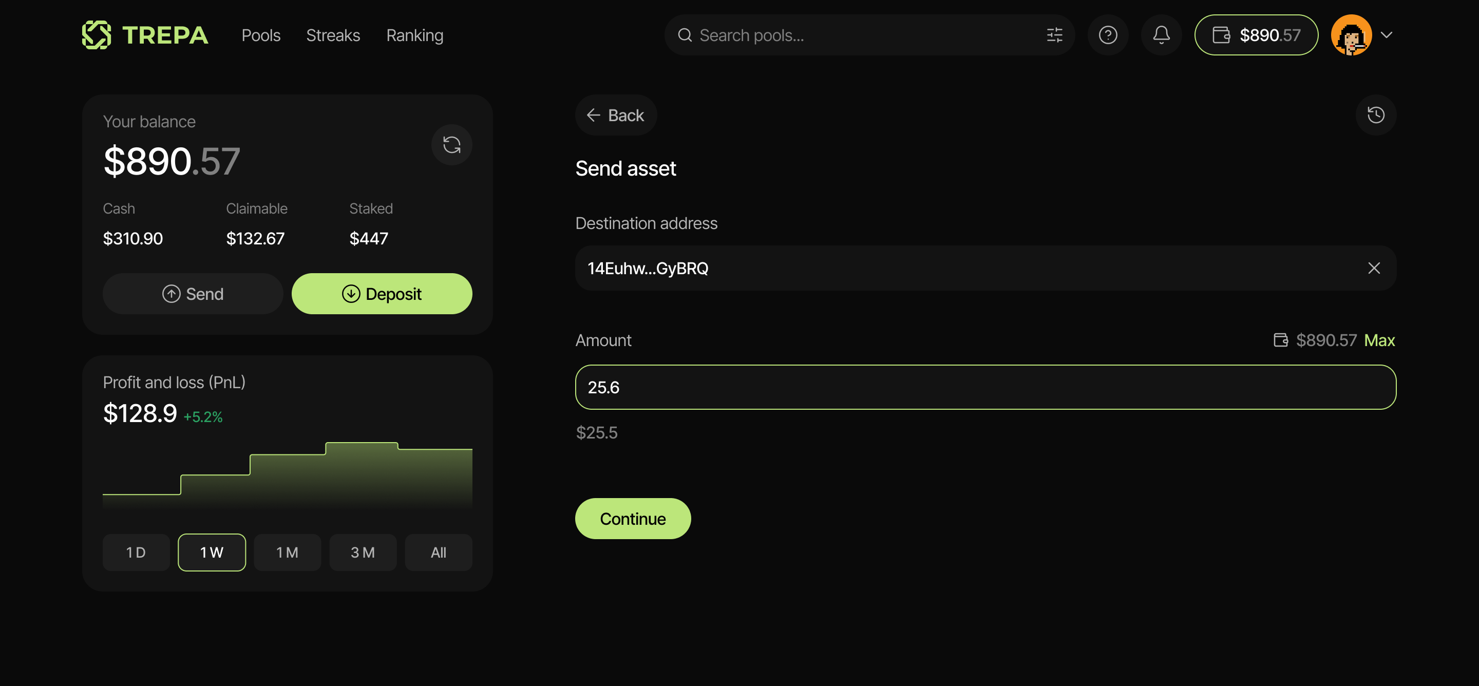 Enter destination address and amount